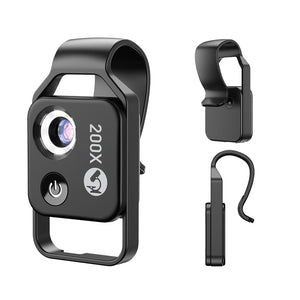 Clip-On Microscope Lens 200X | Portable for Smartphone | HD Magnifier with CPL Filter & LED | Black