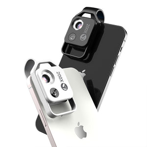 Clip-On Microscope Lens 200X | Portable for Smartphone | HD Magnifier with CPL Filter & LED | Black
