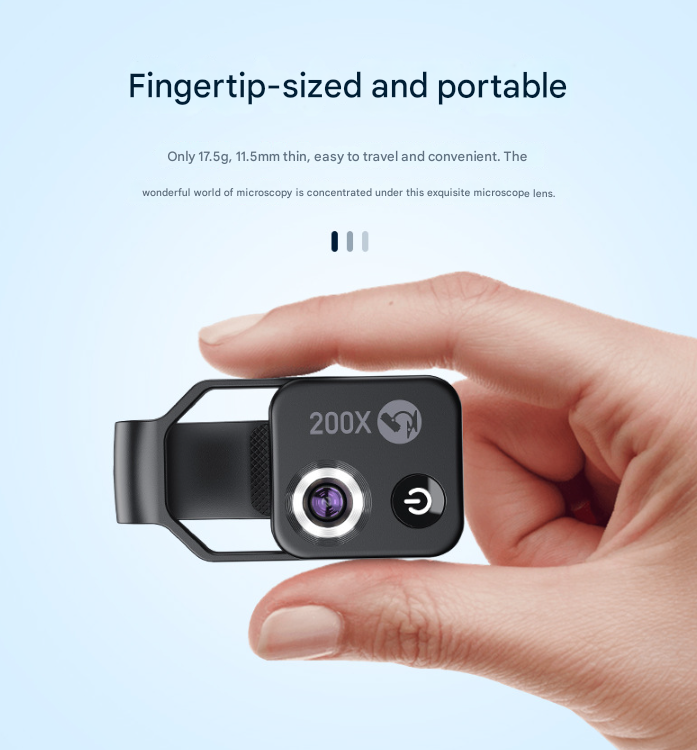 Clip-On Microscope Lens 200X | Portable for Smartphone | HD Magnifier with CPL Filter & LED | Black