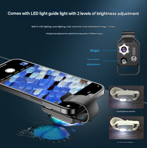 Clip-On Microscope Lens 200X | Portable for Smartphone | HD Magnifier with CPL Filter & LED | Black