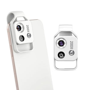 Clip-On Microscope Lens 200X | Portable for Smartphone | HD Magnifier with CPL Filter & LED | White