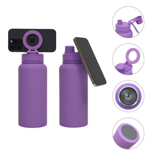 Premium Sports Bottle 35oz | Stainless Steel Insulated | Magnetic Phone Holder Lid | Light Green