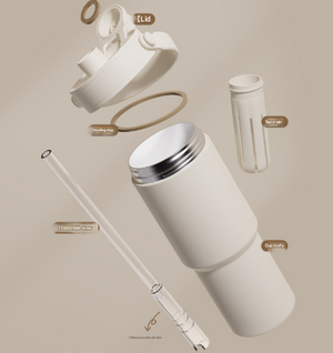 Ceramic-Lined Insulated Tumbler 30oz | Silver - Baby 3 Design | Handle | Stainless Steel Travel Mug