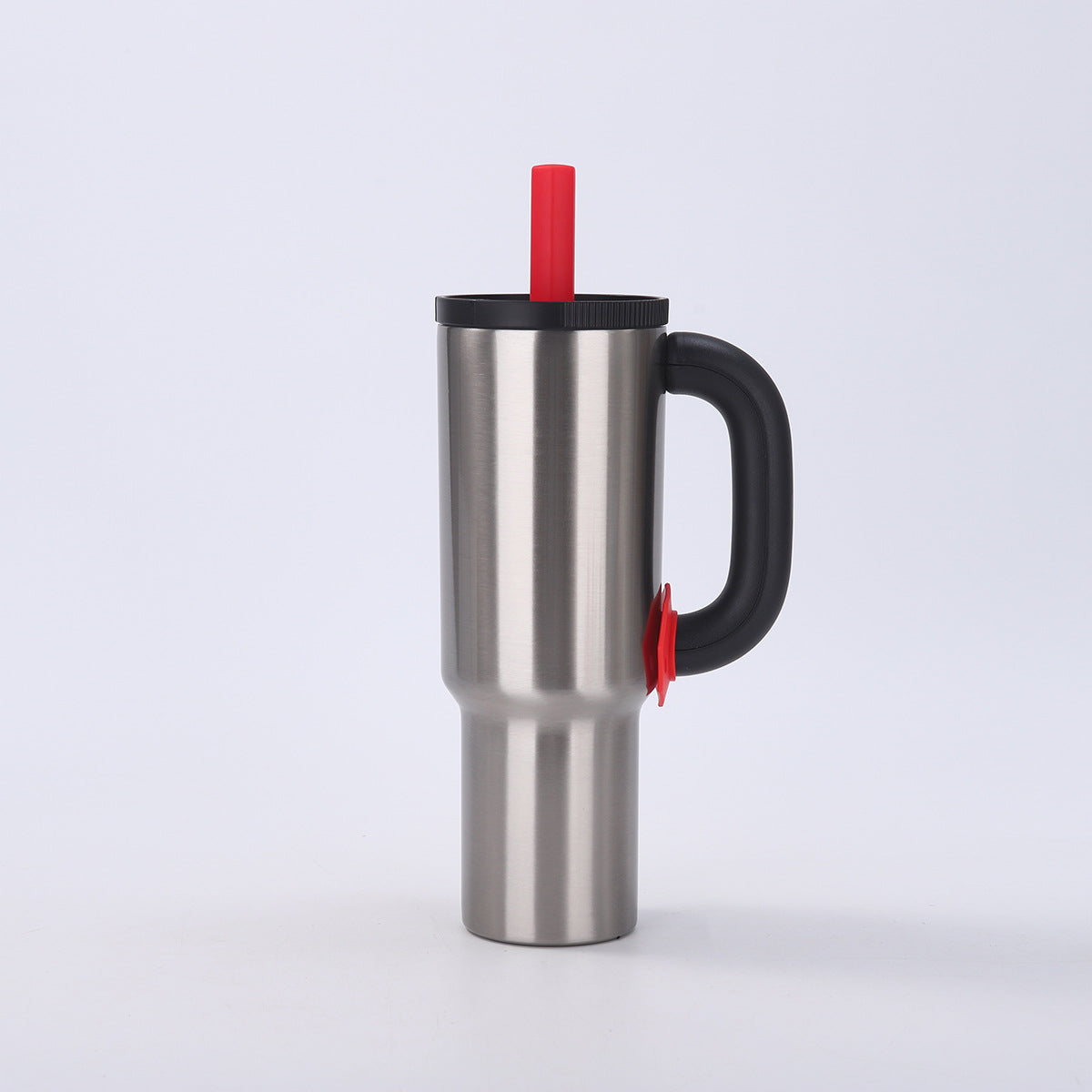 Macron Stainless Steel Tumbler 40oz | Natural Steel | Handle & Straw | Large Capacity Car Travel Mug