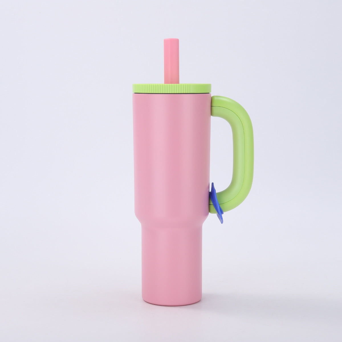 Macron Stainless Steel Tumbler 40oz | Pink | Handle & Straw | Large Capacity Car Travel Mug