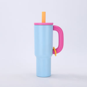 Macron Stainless Steel Tumbler 40oz | Blue | Handle & Straw | Large Capacity Car Travel Mug