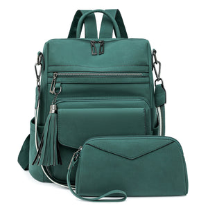 Women’s Retro PU Leather Backpack | Dual-Colour Tassel | High-End Winter Style | Green