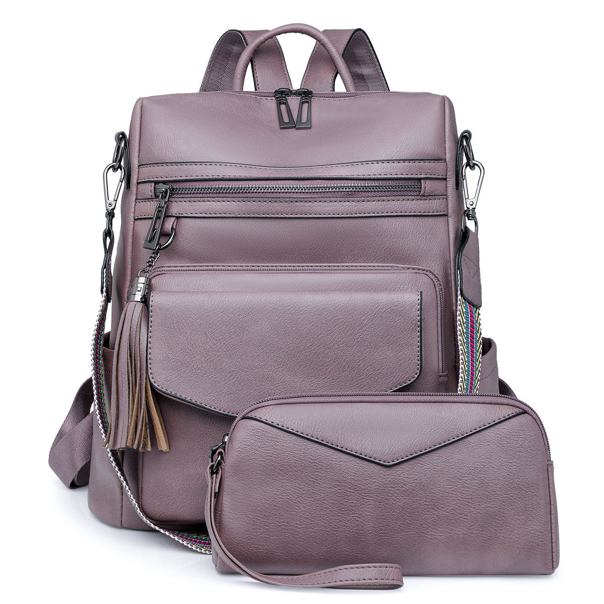 Women’s Retro PU Leather Backpack | Dual-Colour Tassel | High-End Winter Style | Light Purple