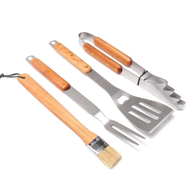 BBQ Tool Set | 4-Piece | Premium Rubberwood Handles | Kraft Gift Box