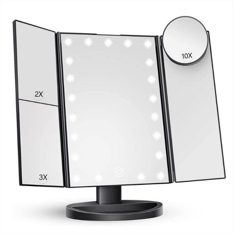 LED Tri-Fold Vanity Mirror | Lighted with 2X/3X/10X Magnification | Black Finish