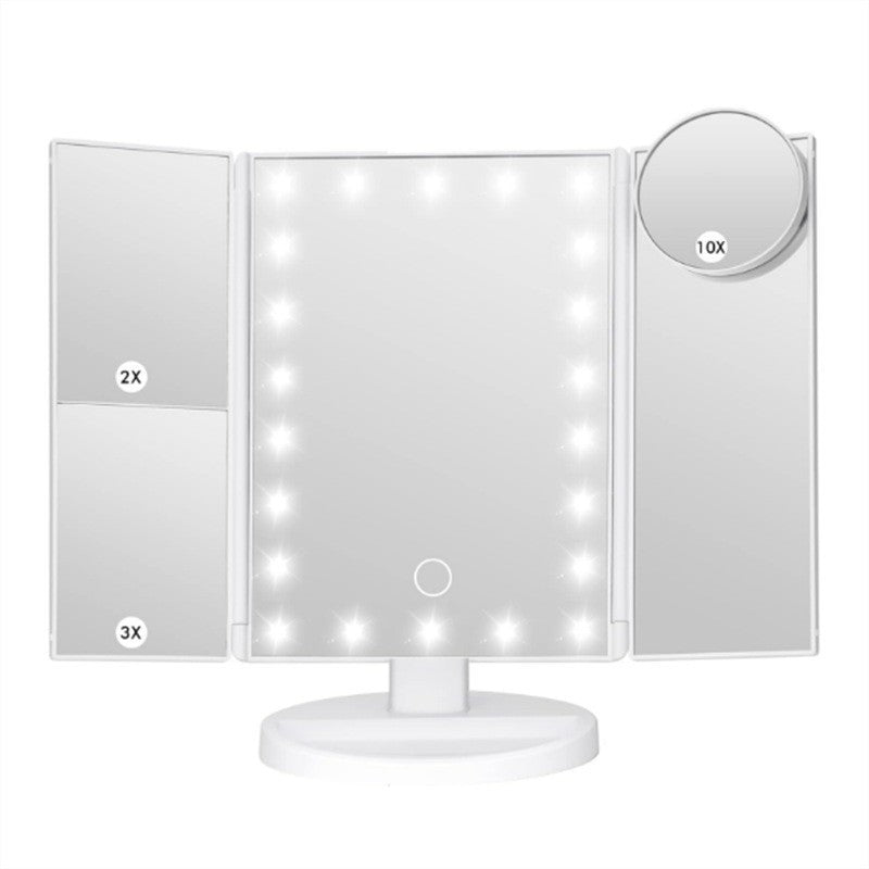 LED Tri-Fold Vanity Mirror | Lighted with 2X/3X/10X Magnification | White Finish