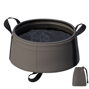 Portable Folding Water Basin 8.5L 2PC | Collapsible Bucket with Carry Bag | Dark Khaki | Camping & Travel