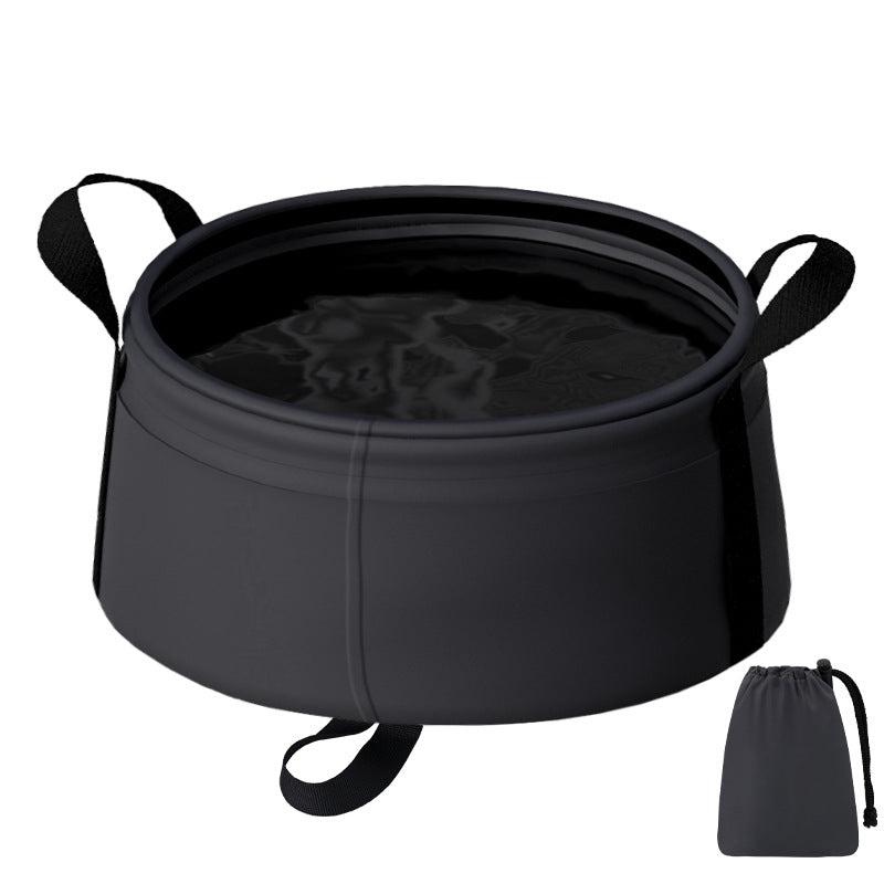 Collapsible Water Basin 8.5L 2PC | Portable Folding Bucket with Carry Bag | Black | Camping & Travel