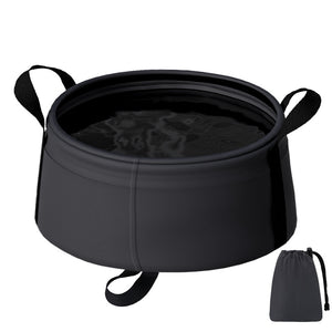 Collapsible Water Basin 8.5L 2PC | Portable Folding Bucket with Carry Bag | Black | Camping & Travel