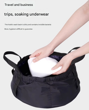 Collapsible Water Basin 8.5L 2PC | Portable Folding Bucket with Carry Bag | Black | Camping & Travel