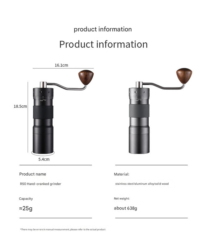 Premium Manual Coffee Grinder | 7-Star | Grey | R60pro | Portable Bean Mill