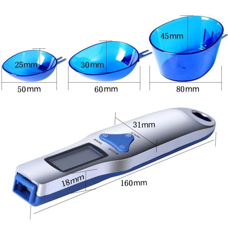 Digital Spoon Scale | High Precision | 3 Measuring Heads | 300g Capacity | Blue