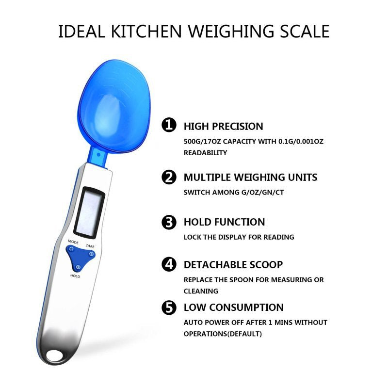 Digital Spoon Scale | High Precision | 3 Measuring Heads | 300g Capacity | Blue
