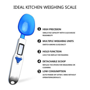 Digital Spoon Scale | High Precision | 3 Measuring Heads | 300g Capacity | Blue