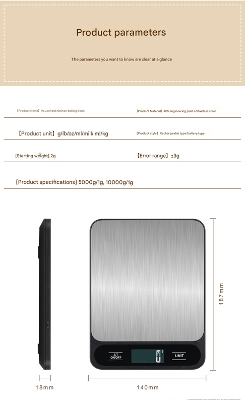 Digital Kitchen Scale | Slim | High Precision | Stainless Steel | 10kg Capacity | Black