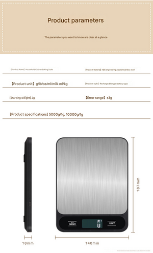 Digital Kitchen Scale | Slim | High Precision | Stainless Steel | 15kg Capacity | White