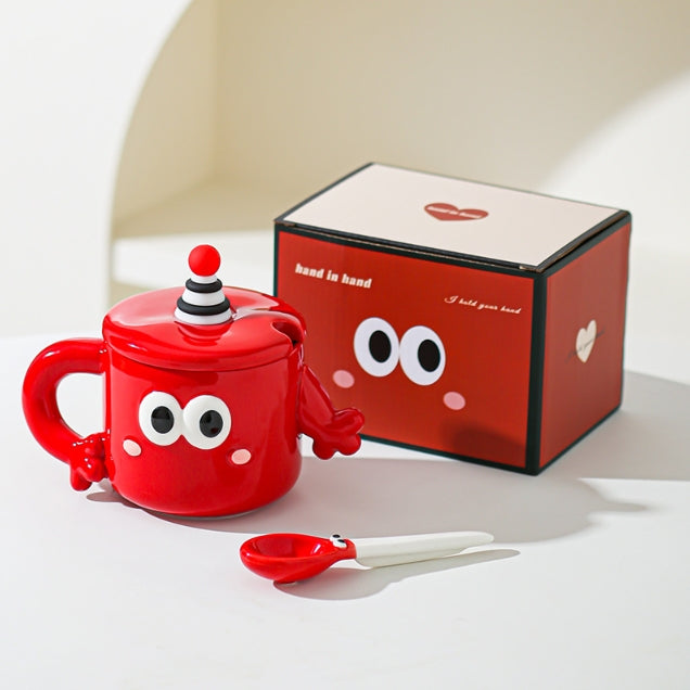 Ceramic Couples Mug Set | Quirky Design | Fun Wedding & Gift Idea | Red