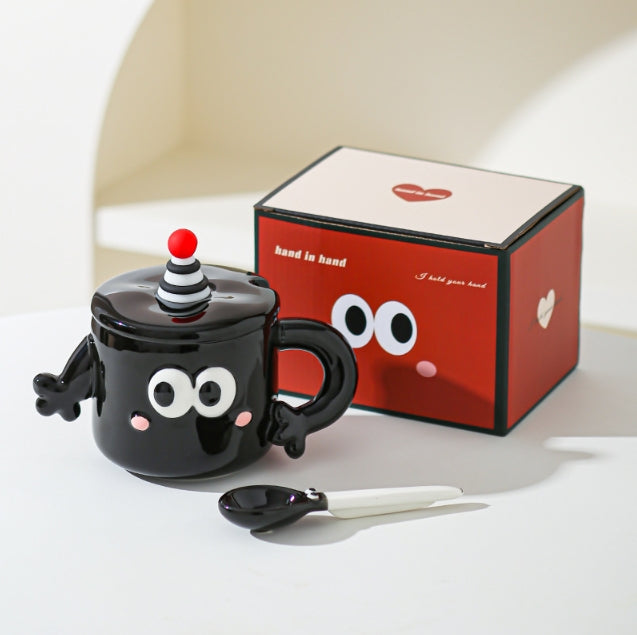 Ceramic Couples Mug Set | Quirky Design | Fun Wedding & Gift Idea | Black