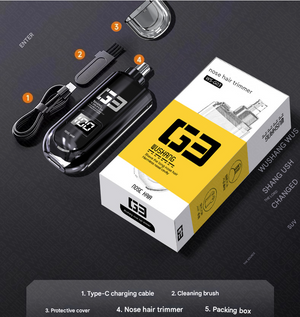 Electric Nose & Ear Hair Trimmer | Painless Grooming Tool | USB-C Rechargeable | LED Display | Orange