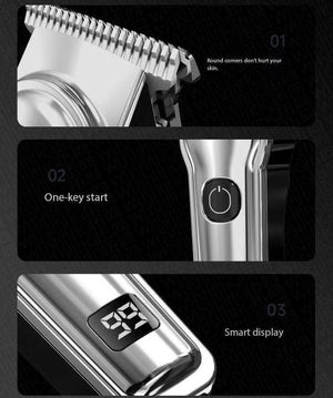 Professional Cordless Hair Clippers | USB Rechargeable | LED Display | Silver