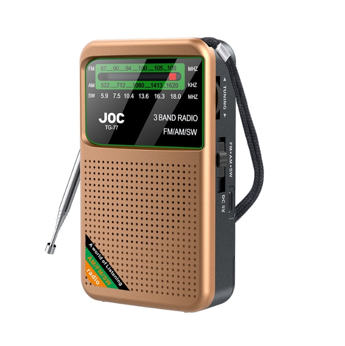 JOC TG-77 Multi-Band Rechargeable Radio | FM/AM/SW | Automatic Channel Search | Golden