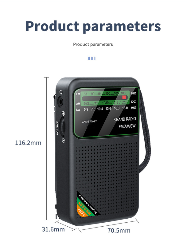 JOC TG-77 Multi-Band Rechargeable Radio | FM/AM/SW | Automatic Channel Search | Golden