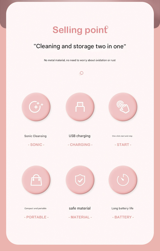 Ultrasonic Contact Lens Cleaner | Portable Automatic Electric Cleaning Case with LED Makeup Mirror | USB Rechargeable | Pink