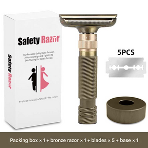 Premium Adjustable Double Edge Safety Razor Kit | Bronze Finish | 8-Setting Precision Shave with Stand & 5 Blades