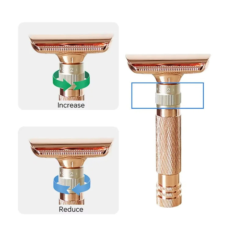 Premium Adjustable Double Edge Safety Razor Kit | Bronze Finish | 8-Setting Precision Shave with Stand & 5 Blades