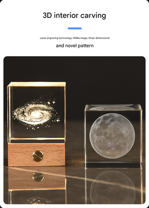 3D Crystal Cube Night Light | Luminous “Stroll Through the Starry Sky” Design | Laser Engraved with Wooden Base