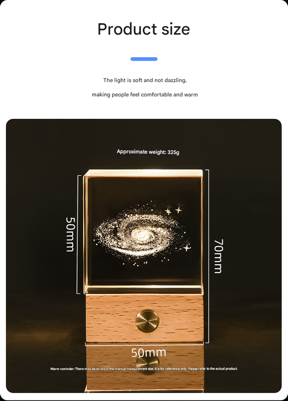 3D Crystal Cube Night Light | Luminous “Stroll Through the Starry Sky” Design | Laser Engraved with Wooden Base