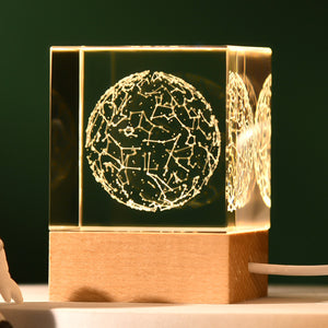 3D Crystal Cube Night Light | Luminous Constellation Design | Laser Engraved with Wooden Base