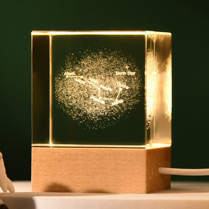 3D Crystal Cube Night Light | Luminous Big Dipper Design | Laser Engraved with Wooden Base