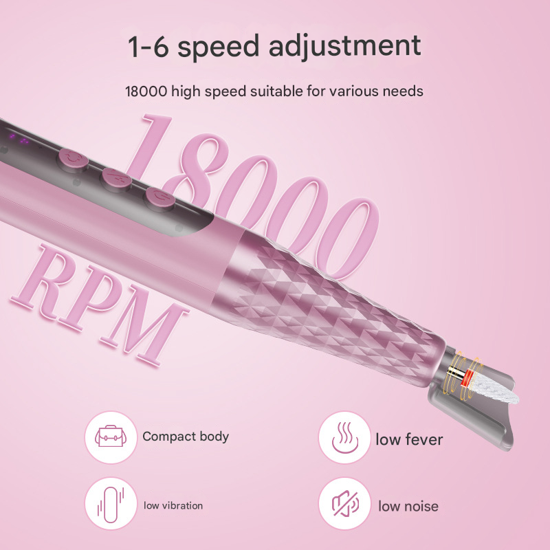 Professional Nail Drill Kit | Electric 6-Speed 18,000RPM | Rechargeable Manicure & Pedicure File | Grey