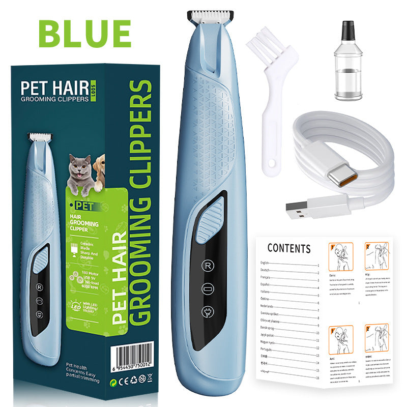 Precision Pet Paw Trimmer | Waterproof & Rechargeable Grooming Clipper | Dog & Cat Paws, Eyes & Ears | Blue