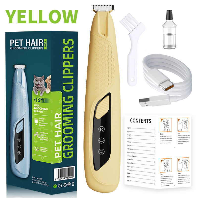 Precision Pet Paw Trimmer | Waterproof & Rechargeable Grooming Clipper | Dog & Cat Paws, Eyes & Ears | Yellow