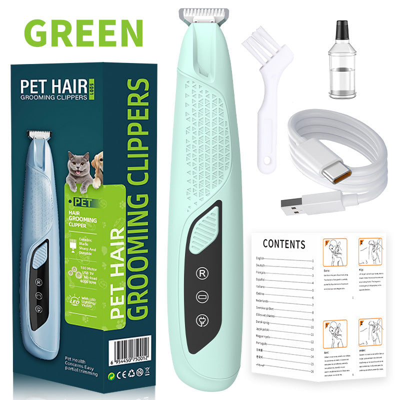 Precision Pet Paw Trimmer | Waterproof & Rechargeable Grooming Clipper | Dog & Cat Paws, Eyes & Ears | Green