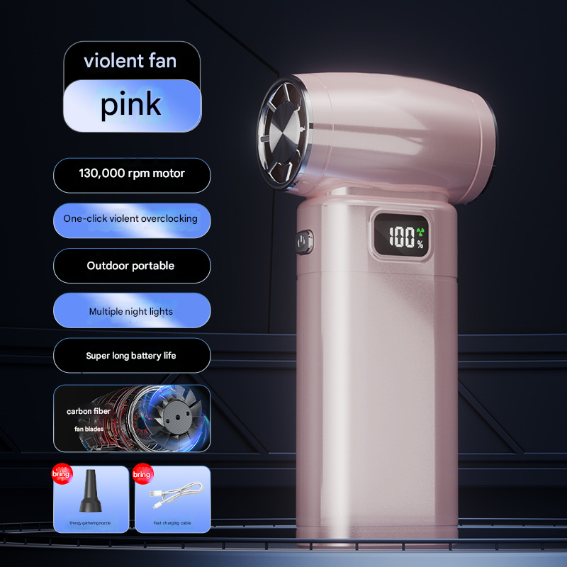 Turbo Fan & Air Duster | Portable High-Speed Brushless Motor 130,000 RPM | Rechargeable | Pink Finish