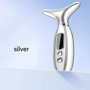 Neck & Face Beauty Massager | Silver | Constant Heat | Ion Infusion | Sonic Vibration