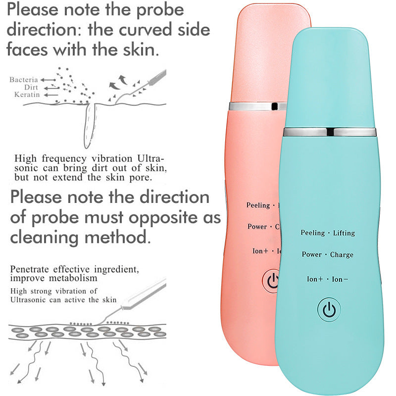 Ultrasonic Skin Scrubber | Deep Clean, Peeling, Lift & Ion Infusion | Facial Spatula | Pink