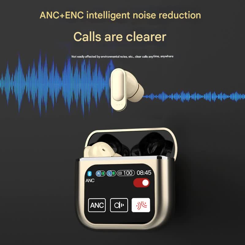 TWS Bluetooth Earbuds | 1.9" HD Touch Case | ANC & ENC Noise Reduction | White