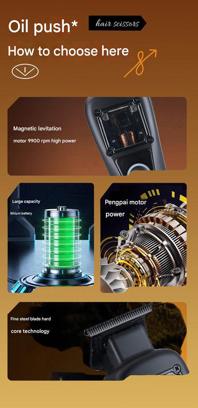 Professional Cordless Hair Clipper | Magnetic Motor 9900RPM | LCD Display & Dual Charging | Black