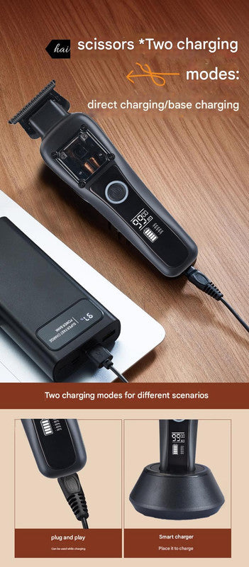 Professional Cordless Hair Clipper | Magnetic Motor 9900RPM | LCD Display & Dual Charging | Black