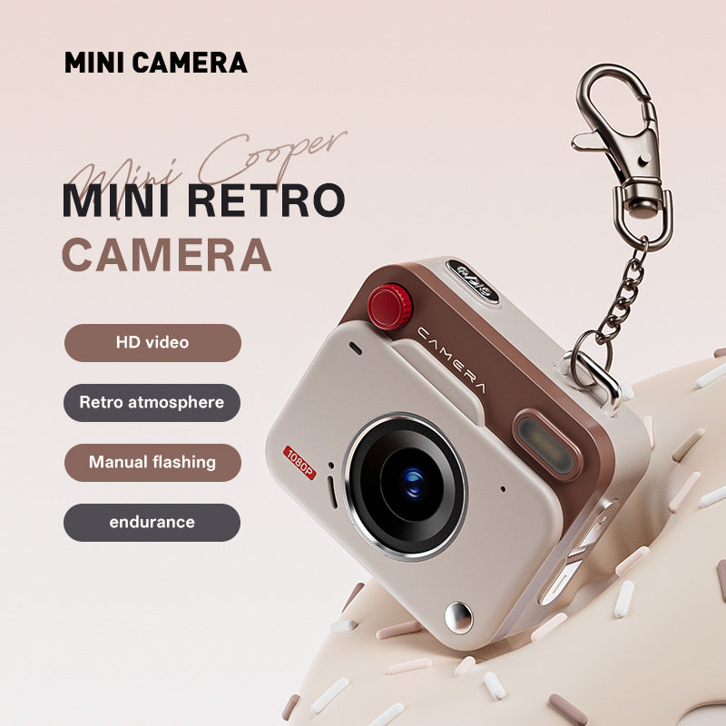 Mini Retro Keychain Camera | 48MP Photos | 1080P HD Video | Built-in Filters & Flash | Khaki Brown