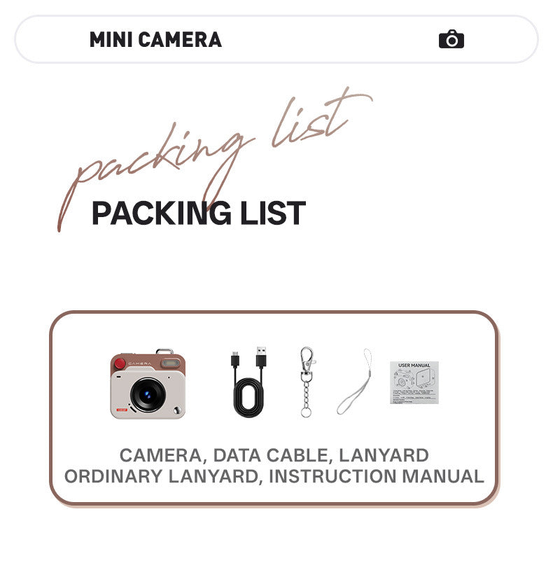 Mini Retro Keychain Camera | 48MP Photos | 1080P HD Video | Built-in Filters & Flash | Khaki Brown